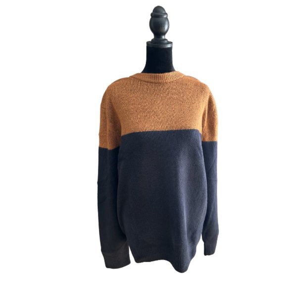 COPY - Navy Blue and Rust Orange Two Tone Long Sleeve Sweater - New! - Picture 1 of 2